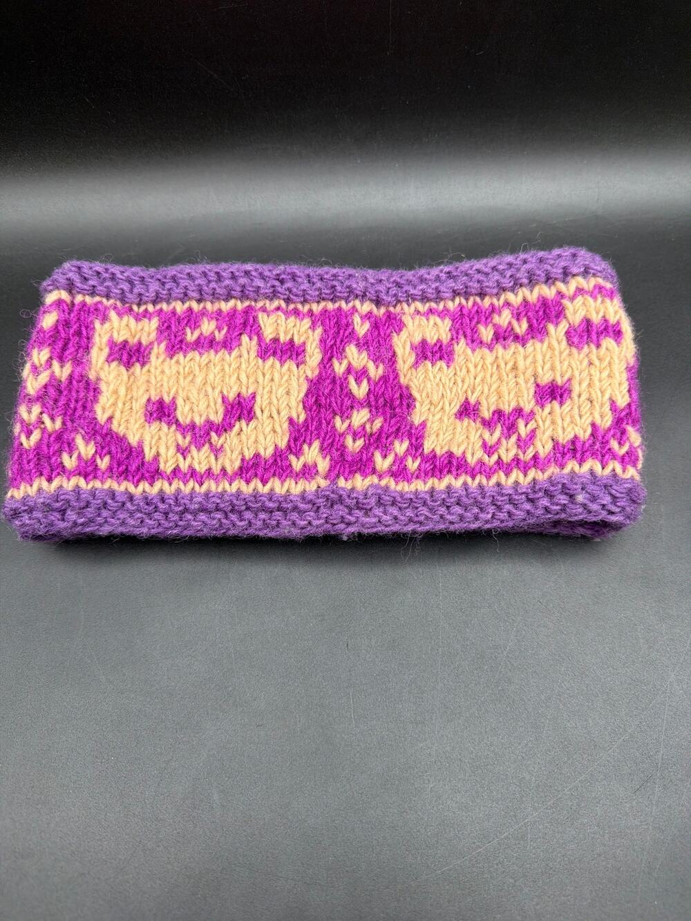 Lakhays 100% Wool Teddy Bear Knit Headband Ear Warmer Fleece Lined Nepal Purple